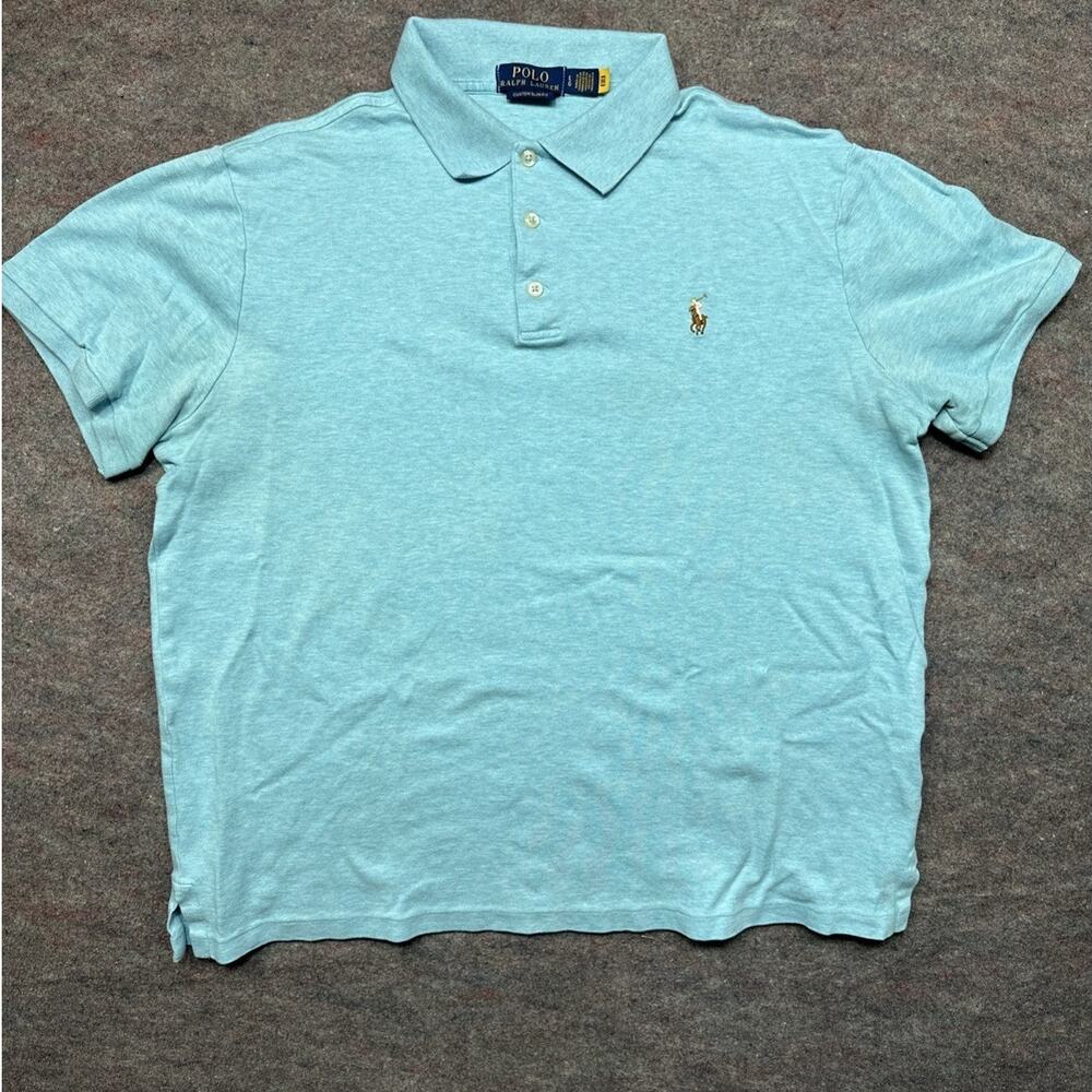 Polo Ralph Lauren Custom Fit Polo Mens Size L Teal Blue Heather Cotton Shirt